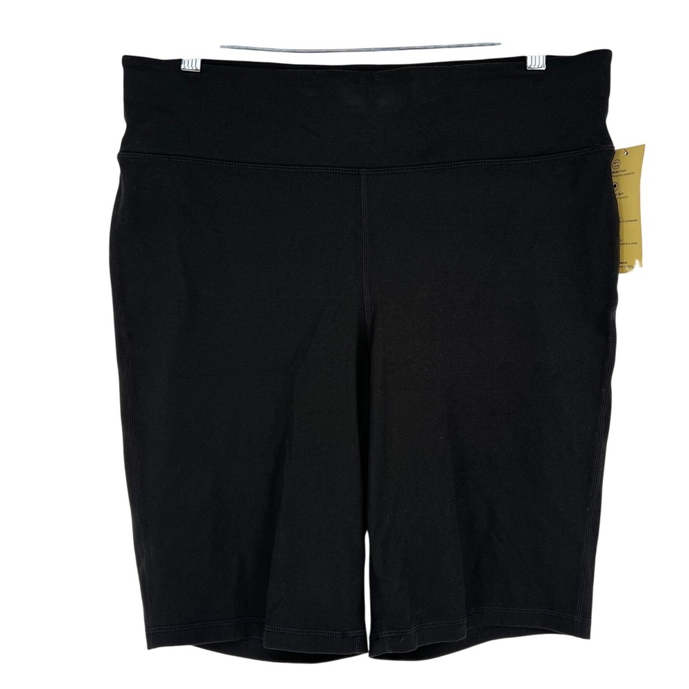 Ideology Biker Shorts Women 1X Black High Waisted Athletic Yoga Activewear